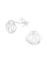 Silver Shell Stud Earrings - CZ Crystal