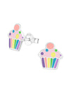 Silver Cupcake Stud Earrings - Epoxy