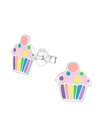 Silver Cupcake Stud Earrings - Epoxy