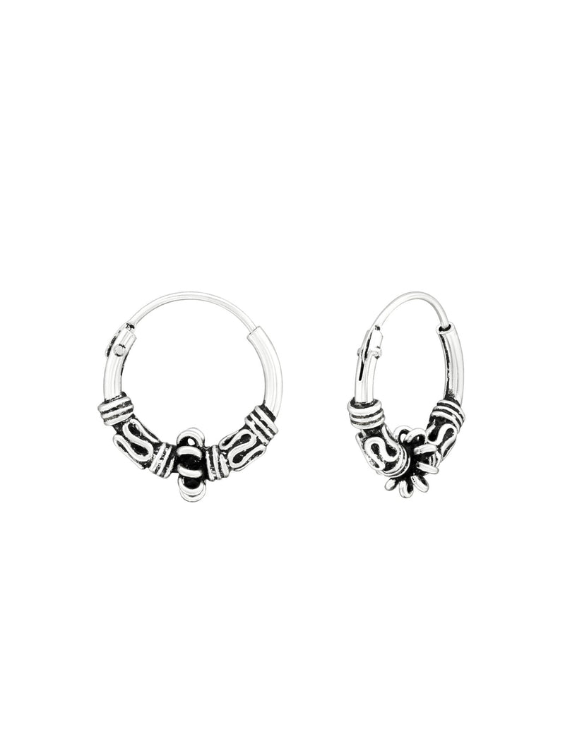 Silver Bali Hoop Earrings 12mm Oxidized - 39909