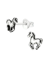 Silver Horse Stud Earrings - Oxidized