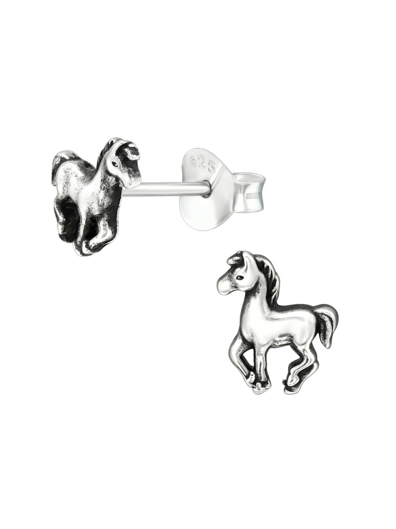 Silver Horse Stud Earrings - Oxidized