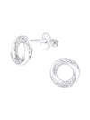 Silver Twist Circle Stud Earrings - CZ Crystal