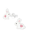 Silver Bunny Rabbit Stud Earrings - Crystal and Epoxy