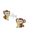 Silver Monkey Stud Earrings - Crystal and Epoxy