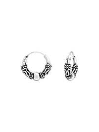 Silver Bali Hoop Earrings 10mm Oxidized
