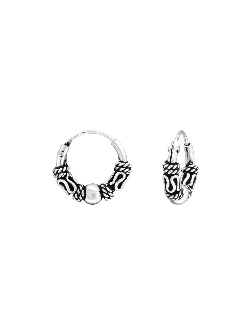 Silver Bali Hoop Earrings 10mm Oxidized