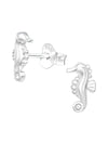 Silver Seahorse Stud Earrings - Crystal