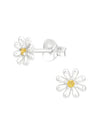 Silver Flower Stud Earrings - CZ Yellow