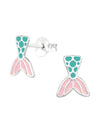 Silver Mermaid Tail  Stud Earrings - Epoxy - Pink Glitter