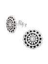 Silver Flower Stud Earrings - Crystal Oxidized