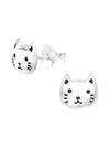 Silver Cat Stud Earrings - Epoxy - Black