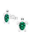 Silver Turtle Stud Earrings - Epoxy - Dark Green