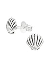 Silver Shell Stud Earrings - Oxidized