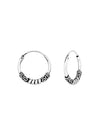 Silver Bali Hoop Earrings 14mm Oxidized