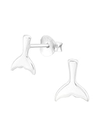 Silver Whale's Tail Fin Stud Earrings