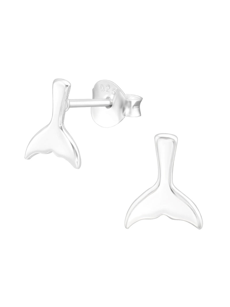 Silver Whale's Tail Fin Stud Earrings