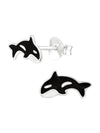 Silver Orca Whale Stud Earrings - Epoxy - Black