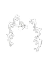 Silver Dolphin Trio Stud Earrings