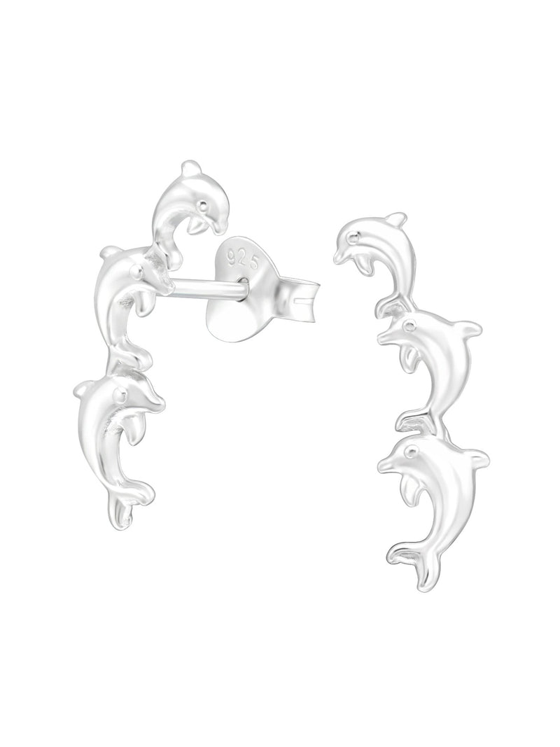 Silver Dolphin Trio Stud Earrings