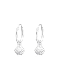 Silver Hanging Shell Huggies Earrings