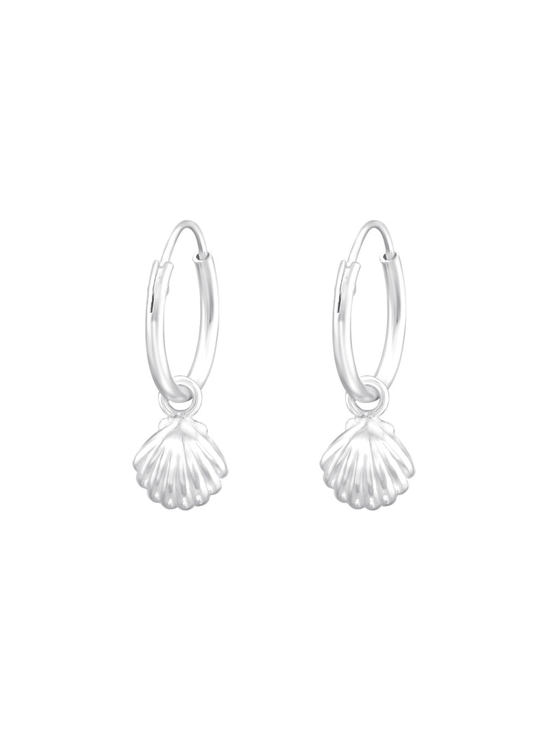 Silver Hanging Shell Huggies Earrings