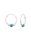 Silver Bali Hoop Earrings 16mm - Turquoise Bead
