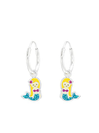 Silver Mermaid Huggies - Epoxy - Blue Glitter