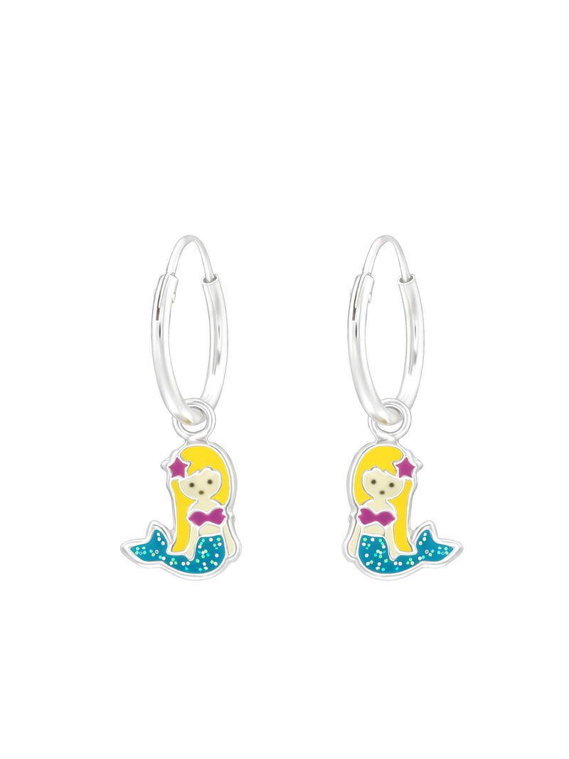 Silver Mermaid Huggies - Epoxy - Blue Glitter