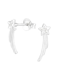 Silver Shooting Star Stud Earrings - CZ Crystal