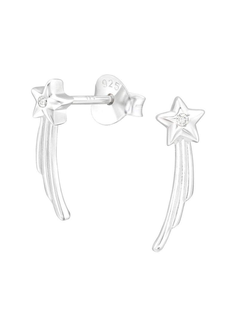 Silver Shooting Star Stud Earrings - CZ Crystal
