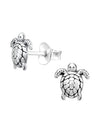 Silver Turtle Stud Earrings - Oxidized