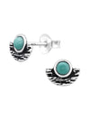 Silver Geometric Stud Earrings Pearl Green Turquoise Oxidized