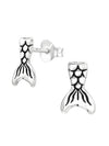 Silver Mermaid Tail Stud Earrings - Oxidized