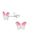 Silver Butterfly Stud Earrings - Epoxy - Pink