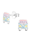 Silver Combi Van Stud Earrings - Crystal and Epoxy - Pastel