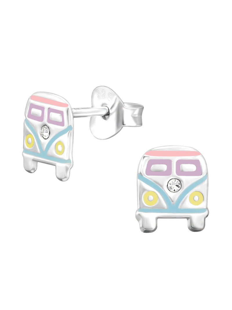 Silver Combi Van Stud Earrings - Crystal and Epoxy - Pastel