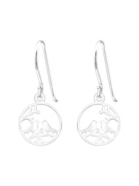 Silver Laser Cut Bird Hook Earrings