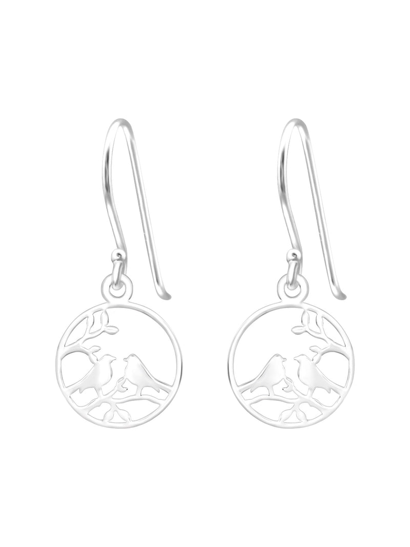 Silver Laser Cut Bird Hook Earrings