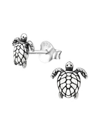 Silver Turtle Stud Earrings - Oxidzed