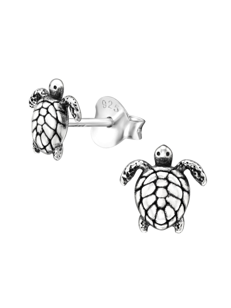 Silver Turtle Stud Earrings - Oxidzed