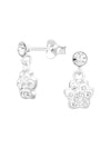 Silver Dangling Paw Print Stud Earrings - Crystal - Clear