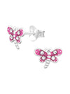 Silver Dragonfly Stud Earrings - Crystal and Epoxy - Pink
