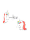 Silver Unicorn Stud Earrings - Epoxy - Pink Glitter