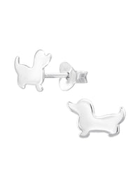 Silver Dachshund Dog Stud Earrings