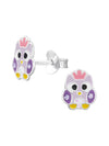 Silver Owl Stud Earrings - Crystal and Epoxy - Purple