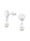 Silver Shell Stud Earrings - Pearl