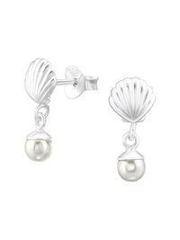 Silver Shell Stud Earrings - Pearl