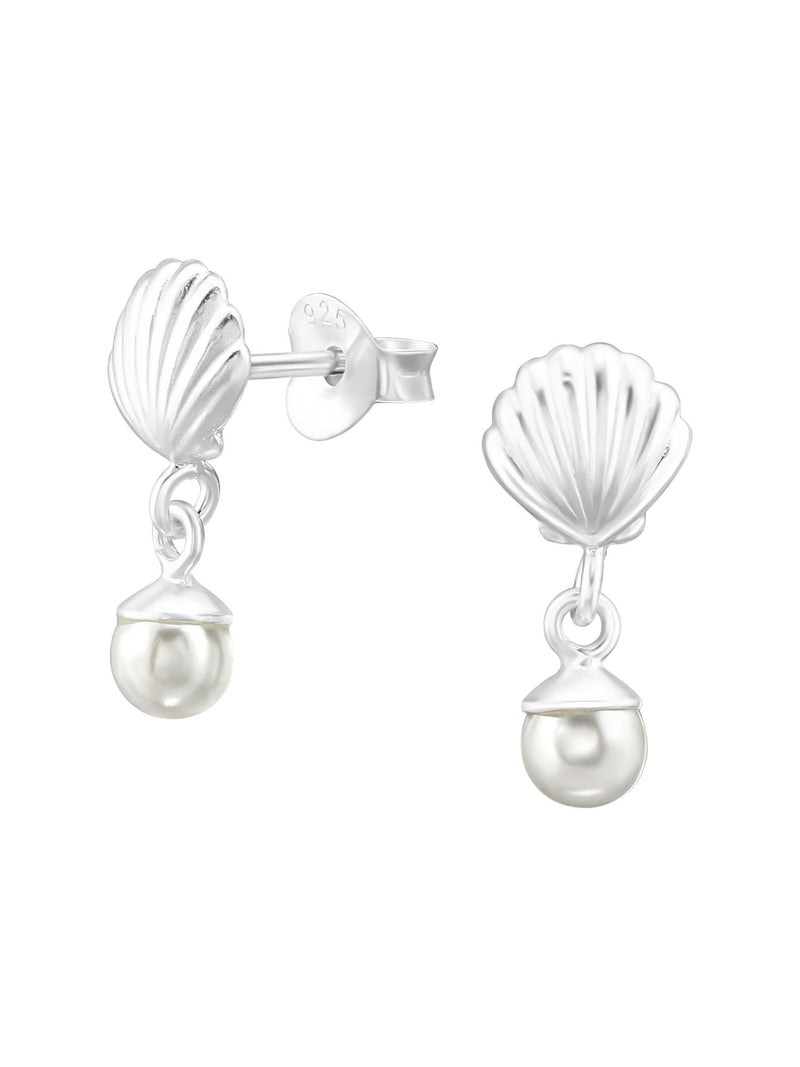 Silver Shell Stud Earrings - Pearl