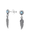 Silver Feather Stud Earrings - Opal